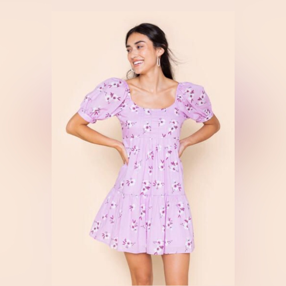 francesca's Babydoll Mini Dress featuring puff sleeves and a scoop neckline.